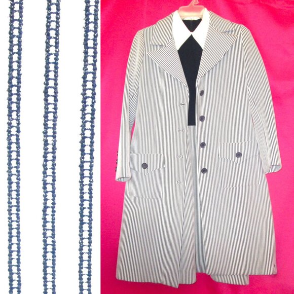 mod 1970s vintage coat dress suit size medium blue white set - Picture 1 of 7